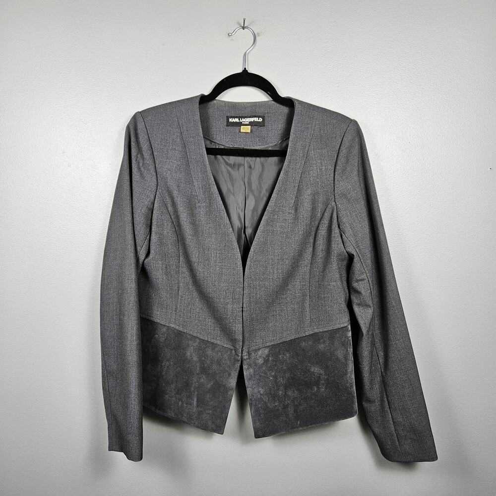 Karl‎ Lagerfeld Paris Gray Two Texture Career Blazer Jacket Stretch Womens 10
